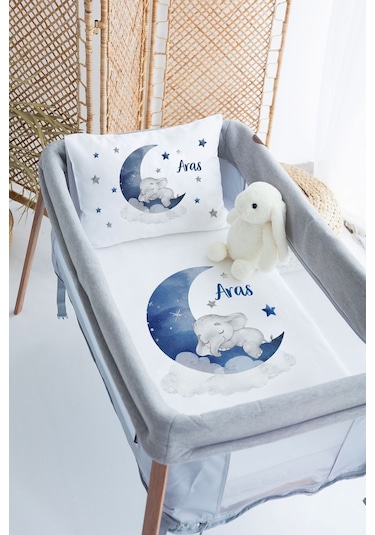 Lilabio %100 Pamuk Saten İsme Özel İsimli 70x120 Park Yatak Nevresim Seti Uykucu-fil