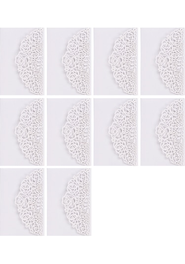 Mufunye "10 Adet İnci Kağıdı Çiçek Desenli Davetiye Kartı - Düğün, Doğum Günü, Yıldönümü İçin Şık Set" XL