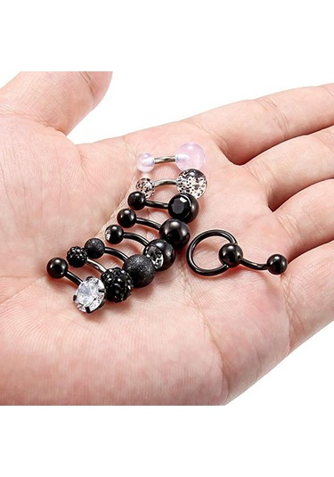 Homyl 9 Adet Göbek Halkası Dangle Elmas Takılar Kadınlar Siyah