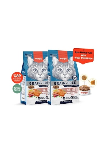Wanpy Tahılsız Somonlu Yetişkin Kedi Maması 1,5kg X 2 Adet