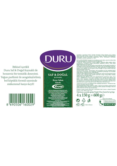 Duru Saf Doğal Klasik Kalıp Sabun 4 x 150 G