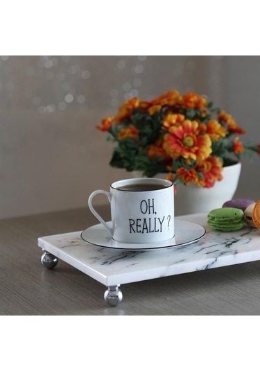 Akayev Mermer Leylak 30x20 Cm Gümüş Boncuk Ayak Sunum Tabağı Beyaz