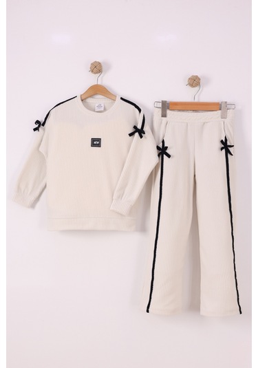Monox Kız Çocuk Kurdale Detaylı Fitilli Polar Takım Taş