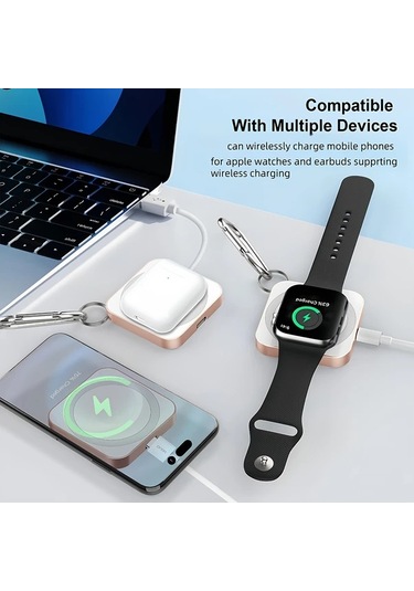 Honeybeeshop Altın Mini 3ü 1 Arada Manyetik Kablosuz Şarj Cihazı Çift Arayüz 15w Hızlı Şarj Ios Android Uyumlu Akıllı Saat Telefon Metal Kancalı Tasarım