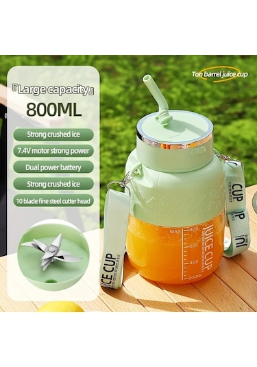 Motion003 Yeşil 2si 1 Arada Taşınabilir Elektrikli Blender Meyve Sıkacağı Usb Şarjlı 08l Kapasiteli Altı Bıçaklı Smoothie Milkshake Makinesi