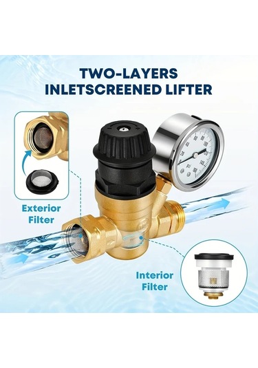 Xuweiwei 1 Adet Rv Su Basınç Regülatörü Göstergeli Ayarlanabilir Pirinç Kamp Karavan