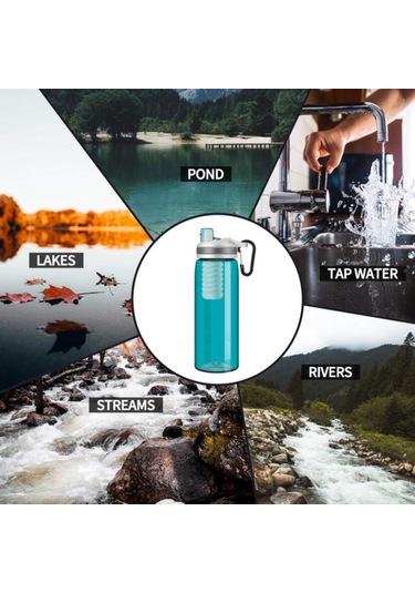 K8636 770 ML Açık Kamp Yürüyüş Bpa İçermeyen Su Filtreli Şişe Su Arıtma Şişesi Fda Sertifikalı - Yeşil