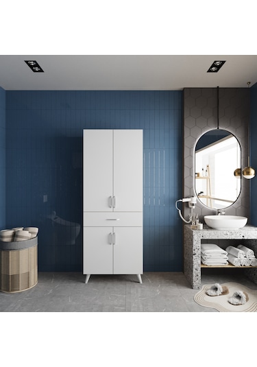 Mavera Çok Amaçlı Dolap Banyo Mutfak Kiler Dolabı Beyaz Beyaz