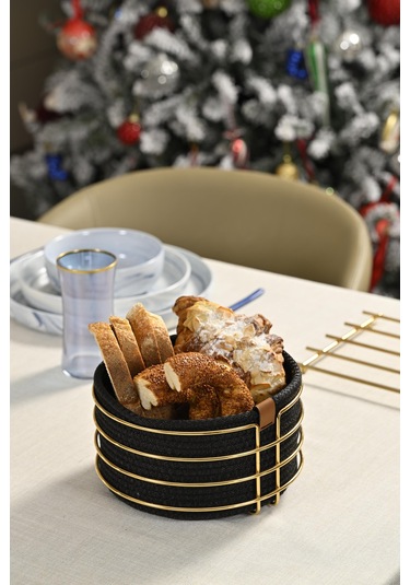 Altın Yuvarlak Ekmek Sepeti Şık,ekmeklik Siyah Hasır Örmeli Makrome-çok Amaçlı Metal Paslanmaz Altın