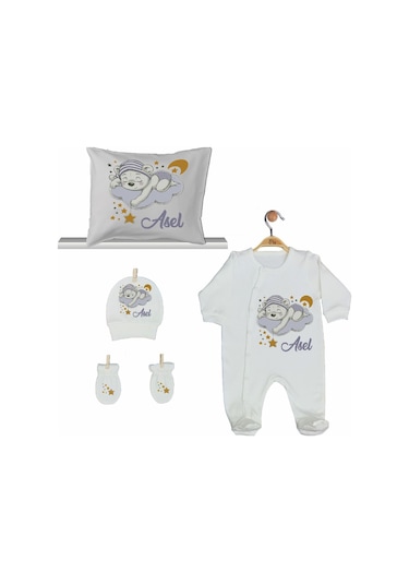 Pia Baby Gl 2002 İsme Özel Ayıcıklı Beşli Tulum Set Krem