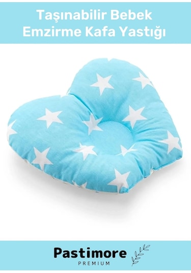 Premium Rahat Şık Taşınabilir Bebek Emzirme Kafa Yastığı Mavi Bıngıldak Yastığı