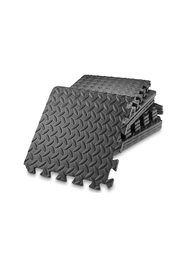 12 Egzersiz Döşeme Paspası - 12 X 12 İnç Köpük Kauçuk Birbirine Geçen Bulmaca Yer Karoları - Siyah