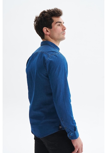 Arma Erkek Denim Jean Slim Fit / Dar Kesim Kot Dokuma Gömlek K9gkd1069 İndigo