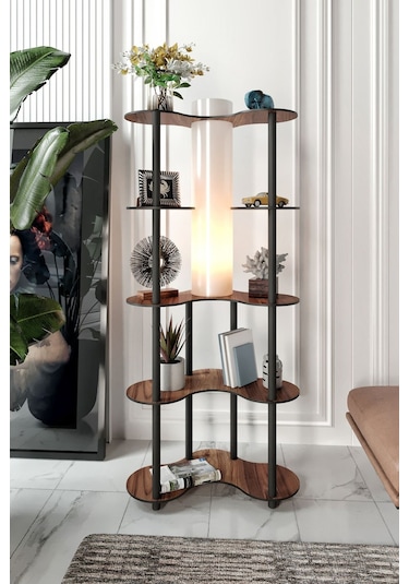 Ravilo Mariposa Dekoratif Raflı Lambader Ceviz Ceviz