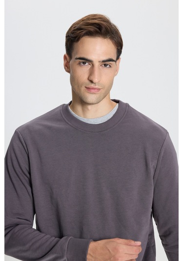 George Henry Standart Fit Normal Kesim Pamuklu Bisiklet Yaka Sweatshirt Koyu Gri