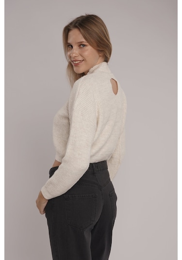 Gabria Sırt Dekolteli Crop Kazak Ekru