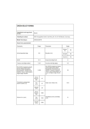 Bosch WAN24200TR 1200 Devir 9 KG Çamaşır Makinesi