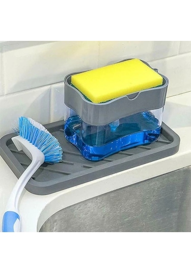 Yeni Gri Sabunluk Pompası Sünger Ile Manuel Temizleme Sıvısı Dağıtıcı Konteyner Manuel Pres Sabun Organizatör Mutfak Aracı Cocina