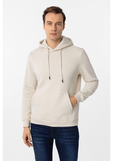 SÜVARİ Bej Regular Düz Kapüşonlu Yaka Sweatshirt Bej