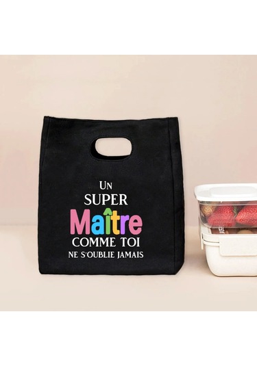 Menıscounter Merci Maitre Fransız Baskılı Termal Öğle Yemeği Çantası - Taşınabilir Yalıtımlı Bento Totealüminyum Folyo11 L Koyu Gri