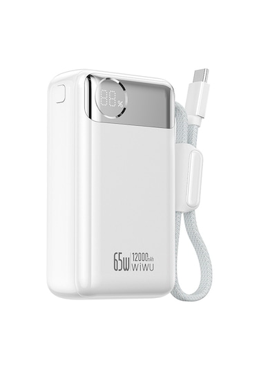 Wiwu T132 Power Plus Serisi Type-c Kablolu Pd Powerbank 65w 12000mah Beyaz