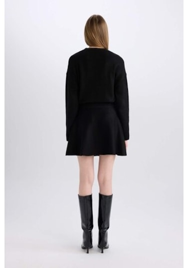 DeFacto A Form Volanlı Triko Mini Etek E5564AX24CWBK81 Siyah