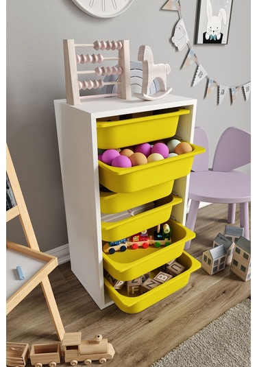 %100 Mdf - Small Mono 6 Sepetli Oyuncak Dolabı Sarı
