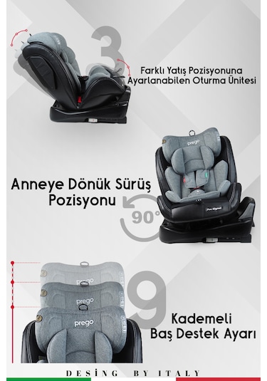 Prego Profix Pro Signal 360  Derece Dönebilen Isofixli 0-36 KG Oto Koltuğu