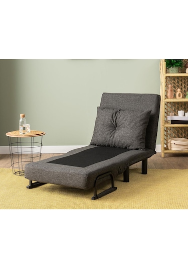 Pafu Sento Tekli Katlanır Yataklı Koltuk - Keten Koyu Gri Koyu Gri