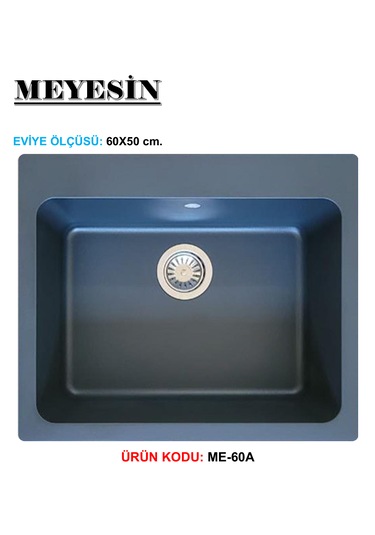 Meyesin ME-60A Granit Tek Göz Mutfak Evyesi Antrasit 50 x 60 CM