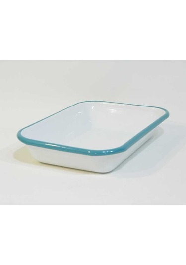 Emaye 22x16cm Meze Tabağı Beyaz - Kordon Turkuaz Mavi