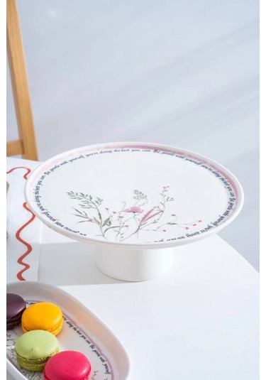 Acar Hca9088 Laila Desenli Ayaklı Seramik Sunum Tabağı 26 Cm Çok Renkli