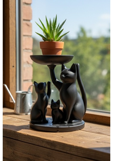 Oxyteez Kedi Figürlü Dekoratif Obje Siyah Renk Reçine Tasarım Ev Ve Ofis Dekorasyonu