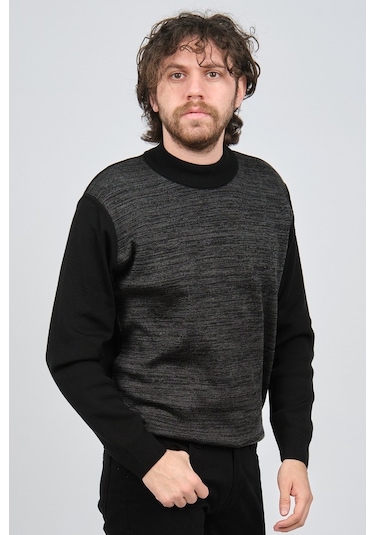 Haki Triko Erkek Yarım Balıkçı Yaka Desenli Kazak 60872013 Siyah Siyah