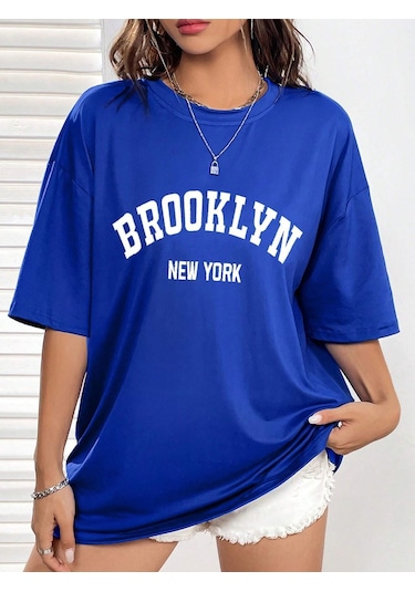 Brooklyn New York T-shirt - Sax Mavi Baskılı Oversize Bisiklet Yaka Kısa Kol Tişört Sax Mavi Brooklyn New York T-shirt - Sax Mavi Baskılı Oversize Bisiklet Yaka Kısa Kol Tişört Sax Mavi