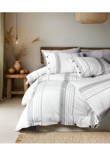 Cotton Collection Tek Kişilik Çizgili Nevresim Seti Mistray Renkli