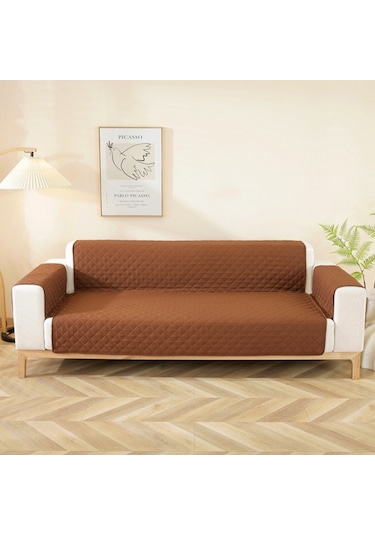 Sones Çift Taraflı Su Geçirmez Evcil Hayvan Yastığı Elmas Desenli Kanepe Kılıfı, Boyut: 190x196cm Kahve