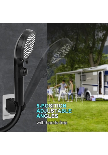 Lemestar Kamp Karavanı Duş Başkanı Siyah 5 Modlu Yüksek Basınçlı Su Tasarruflu Anahtar Ve Ayaklı Braketli