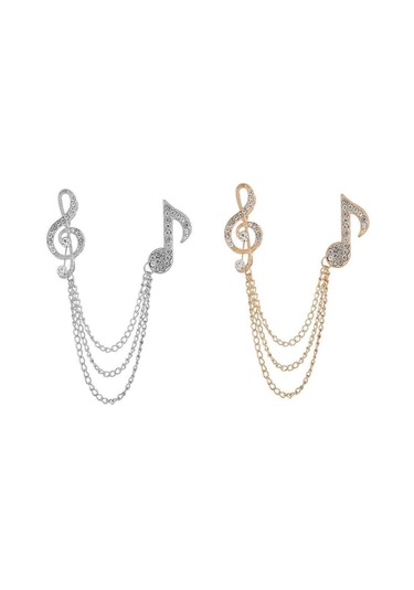 Unisex Yapay Elmas Broşlar Çinko Alaşımlı Atkı İğneleri Klips Moda Müzik Notaları Broş Erkek Kadın Gümüş