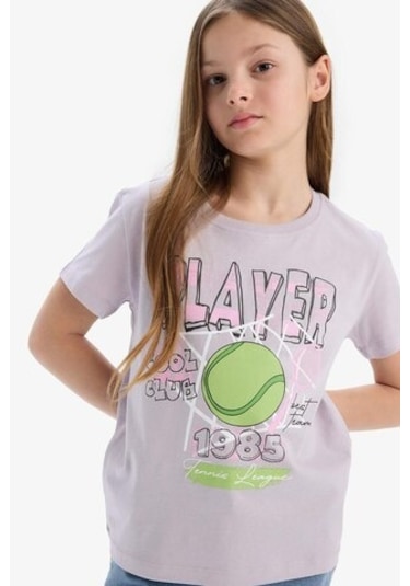 DeFacto Kız Çocuk Bisiklet Yaka Anime Baskılı Kısa Kollu Tişört E0351A825SMPR306 Mor DeFacto Kız Çocuk Bisiklet Yaka Anime Baskılı Kısa Kollu Tişört E0351A825SMPR306 Mor