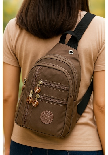 Newish Polo Kadın Krinkıl Kumaş Çapraz Tek Kol Göğüs Ve Omuz Sırt Çantası-crossbody Bag Sütlü Kahve