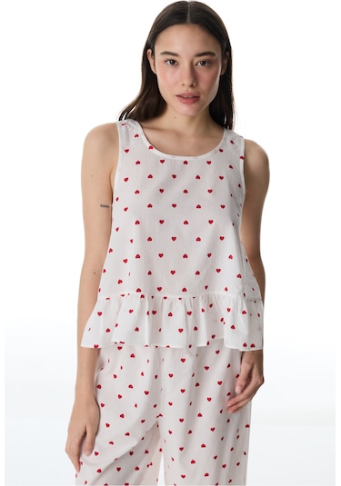 Penti Kırık Beyaz Red Hearts Atlet Pijama Üstü