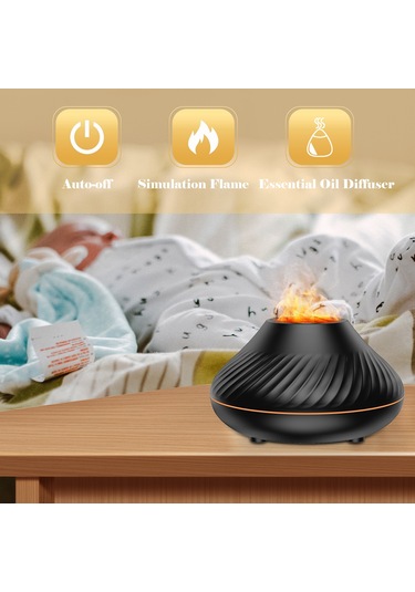 Aubyhe Ev İçin Simülasyon Alevli 7 Renkli Işıklı Aromaterapi Nemlendirici, Otomatik Kapanma Özelliğiyle Yenileyen Hava Ve Parfüm Dağıtıcı