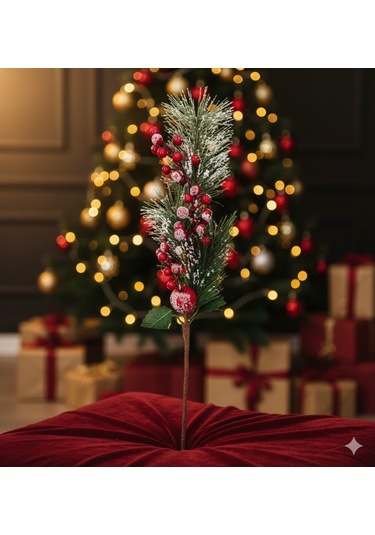 75 Cm Kozalaklı Karlı Berry Demeti Yılbaşı Çam Dalı Dekoratif Süs