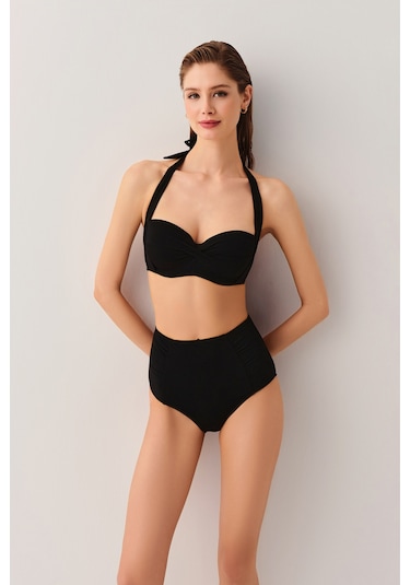 Suwen Yüksek Bel Pileli Bikini Alt Sbn25700012 Siyah