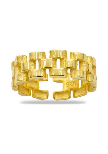 Zincir Tasarım Gold Renk Free Size 925 Ayar Gümüş Kadın Yüzük Sarı