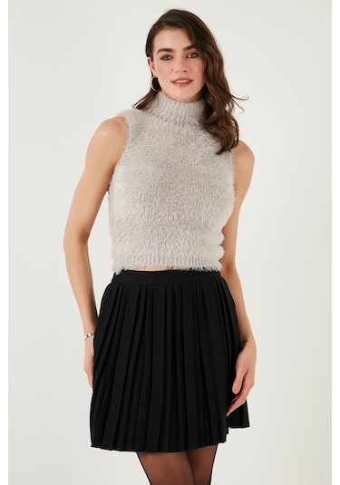 Lela Yumuşak Tüylü Slim Fit Balıkçı Yaka Crop Bayan Süveter 4615566 Gri