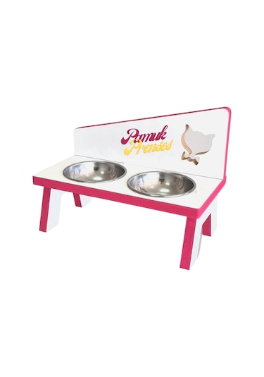 LİVA AHŞAP Kedi Ve Köpek Mama Ve Su Kabı - 2'li Çelik