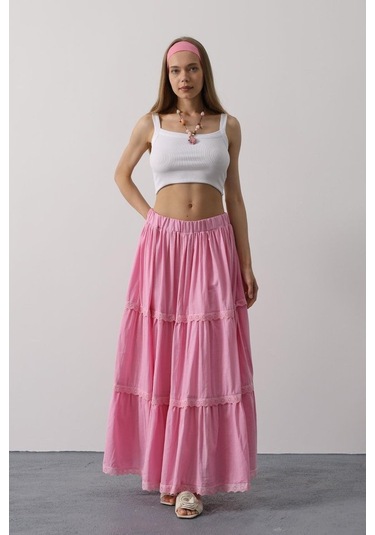 Dantel Detaylı Etek - Pembe Pembe