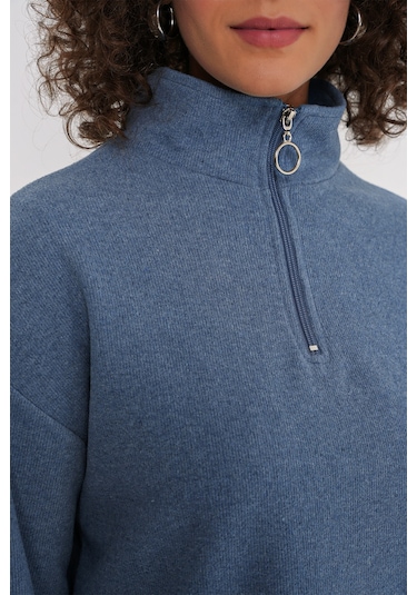 Bigdart 55449 Fermuarlı Yaka Örme Sweatshirt - İndigo